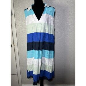 Liz Claiborne Striped Sleeveless Dress Size 16 cotton rayon blend blues